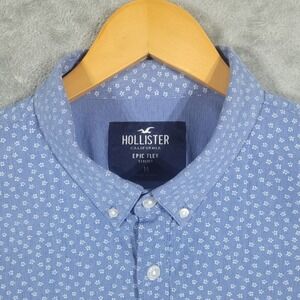 Hollister Button Down Mens M Blue Epic Flex Stretch Floral Long Sleeve Shirt